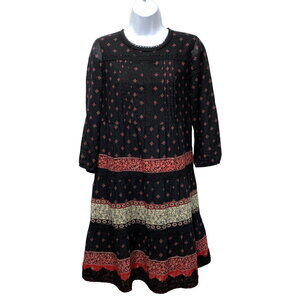 J. Jill Dress Size XS Womens Tiered Floral Peasant Boho Style Lace Pintuck